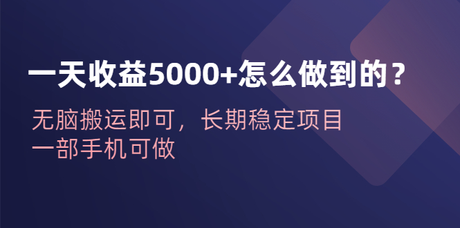 一天收益5000+怎么做到的？无脑搬运即可，长期稳定项目，一部手机可做副业资源库-时光-中创中赚-福缘-冒泡创业网实操副业项目教程和创业项目大全副业资源库