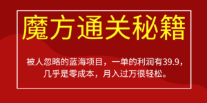 被人忽略的蓝海项目，魔方通关秘籍一单利润有39.9，几乎是零成本，月....副业资源库-时光-中创中赚-福缘-冒泡创业网实操副业项目教程和创业项目大全副业资源库