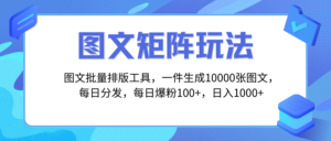 图文批量排版工具，矩阵玩法，一键生成10000张图，每日分发多个账号，每...副业资源库-时光-中创中赚-福缘-冒泡创业网实操副业项目教程和创业项目大全副业资源库