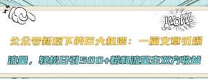 公众号新规下的巨大机遇：一篇文章引爆流量，轻松日引500+粉和流量主双方收益副业资源库-时光-中创中赚-福缘-冒泡创业网实操副业项目教程和创业项目大全副业资源库